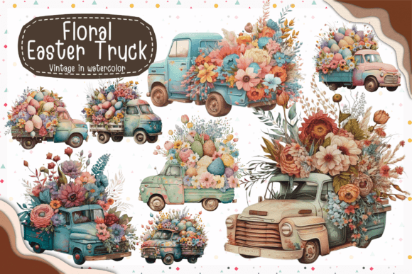 Download Watercolor Vintage Floral Easter Truck - Easter truck Collection