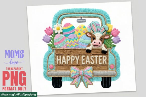 Download Happy Easter Truck Faux Yarn Crochet Png - Easter truck Collection